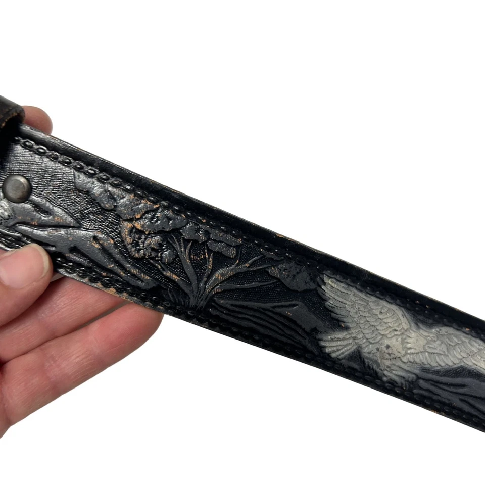 Винтажный 70-х черный инструмент кожи Western серебряный орел парящий Treetops ковбой ремень - Изображение 3 из 4