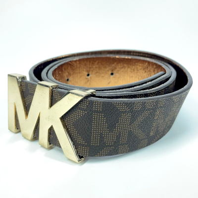 Michael Kors Gold MK Buckle Dark Brown Monogram Letters Belt  display picture 1