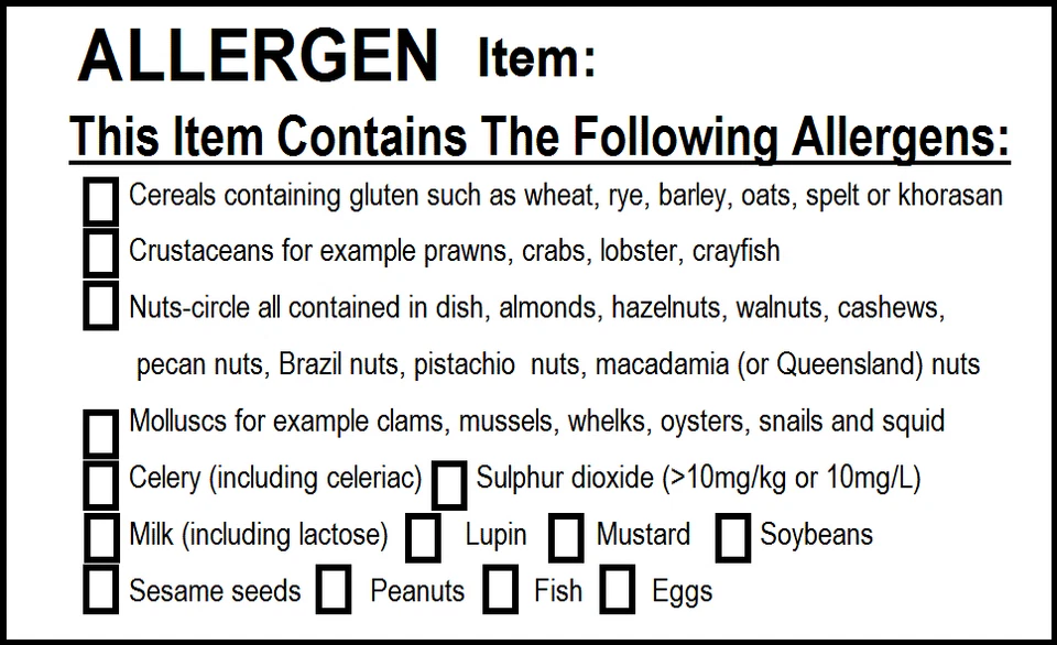 (FIC) LEBENSMITTELALLERGEN, LEBENSMITTELSICHERHEITSETIKETTEN FÜR GASTRONOMIE, VERBESSERTE BEWERTUNGEN FÜR LEBENSMITTELHYGIENE