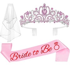 3 Pcs Bachelorette Party Decorations Bridal Shower Crown, Bride to Be Sash Ve...