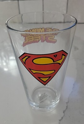 Vintage TM & DC Comics The  Man of Steel Yellow & Red Drinking Glass EUC