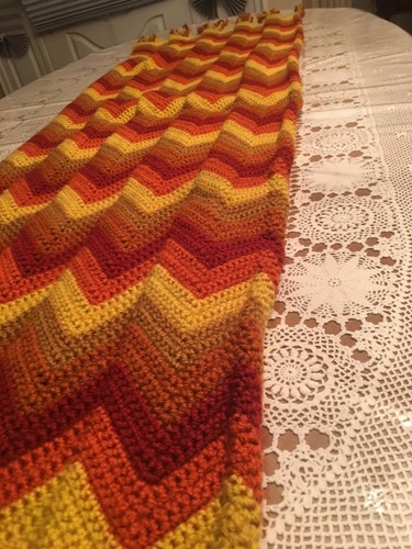Custom Hand Knit Blanket Throw Lap Afghan Knitted Yarn Orange Yellow Brown - Picture 5 of 5