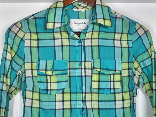 Aeropostale Eighty-Seven Top Damen Größe XS Button Down blau grün kariert Hemd - Bild 5 von 7
