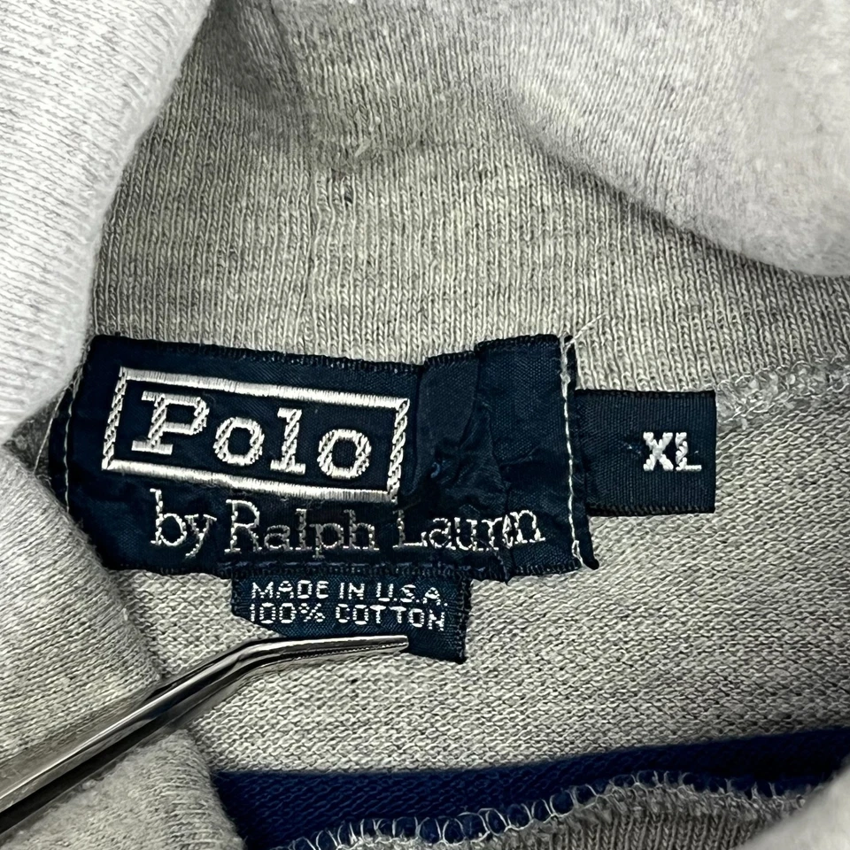Camisa Polo Ralph Lauren Para Hombre LS Rayas Cuello Alto De Colección Hecha en EE. UU. Gris Marino XL Foto 2 de 4