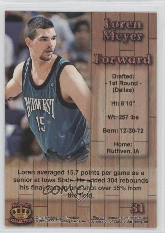 1995 Pacific Prism Draft Picks Presidential Gold Loren Meyer #31 Rookie RC - Image 2 of 2