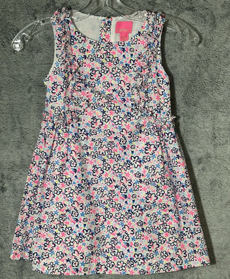 Lilly Pulitzer Girl's Amia Ditsy Floral Cotton Dress Size 7 Ruffle Trim Lined