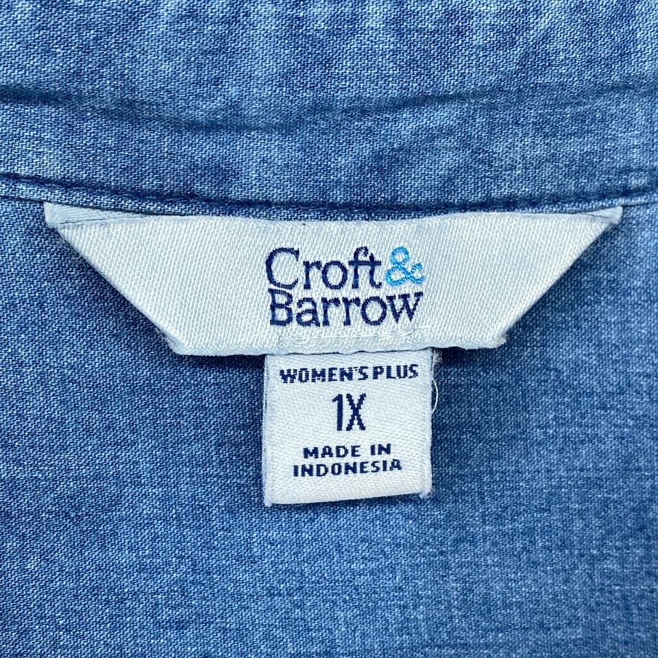 Vestido CROFT & BARROW 1x Plus Denim Camisa Botón Delantero Manga Corta Azul Foto 4 de 4