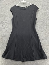 GAP Dress Womens 8 Black Pin Dot Ponte Knit Fit Flare Cap Sleeve Work Office