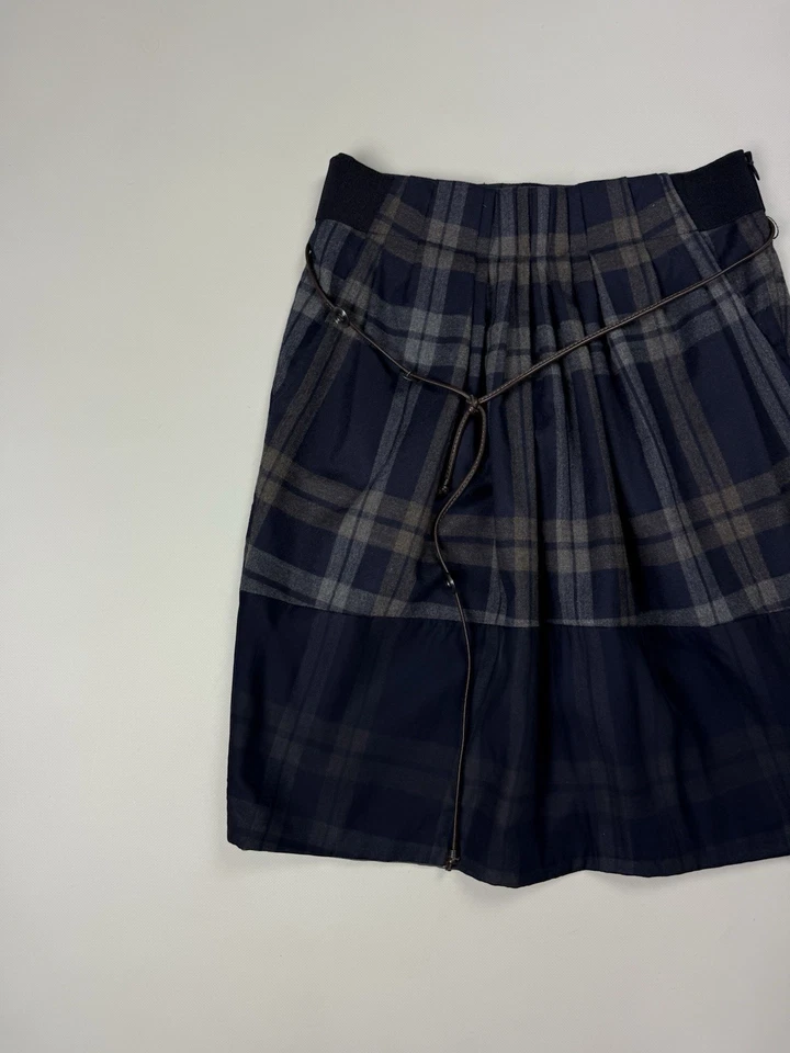 Gunex By Brunello Cucinelli Ladies Virgin Wool Plaid Belted Skirt Size US 4 - Image 2 of 4