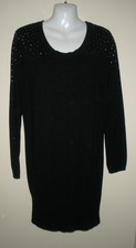 #546 Bisou Bisou Black Stretch Sweater Dress Silver Rivet Embellishments XL