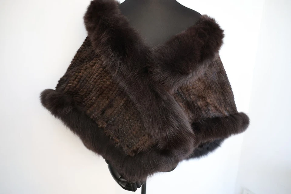 Knit 100% real mink fur cape/poncho brown neck wrap /women shawl 150 *55cm scarf - Image 4 of 4
