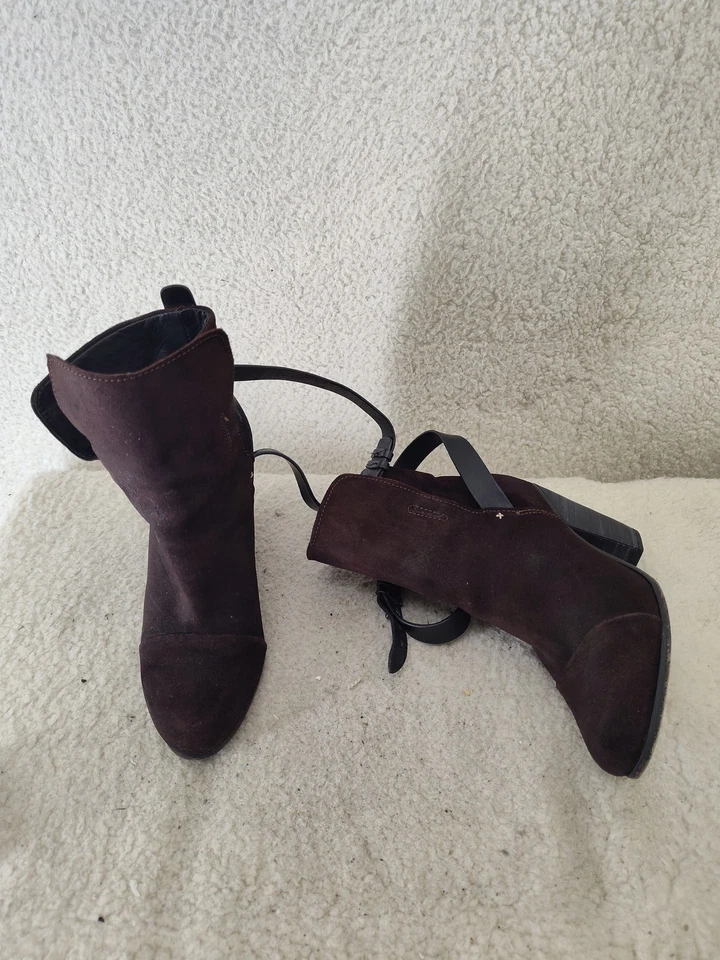 Botas de trapo y hueso para mujer 7 borgoña gamuza cuero tacón bloque correa zapatos al tobillo Foto 4 de 4