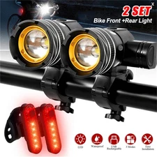 1/2Set USB Rechargeable LED Bicycle Headlight Bike Front Rear Lamp Cycling Light