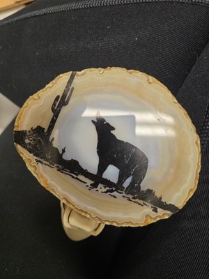 Geode Crystal Agate Slice Wolf Howl/cactus Painted Native American Night Lite