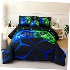 Queen Bedding Sets for Boys 6-Piece Gamer Comforter Set Queen-6pcs Blue Green