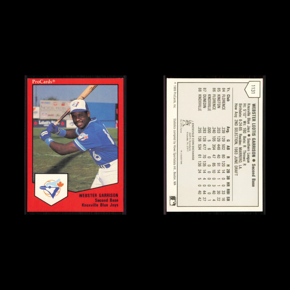 Webster Garrison #1131 1989 ProCards Minor League Team Sets Knoxville Blue Jays - Image 3 of 3