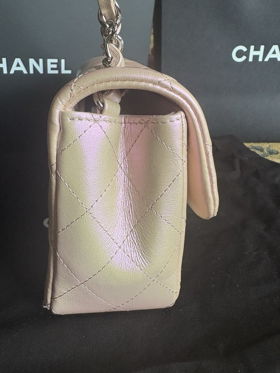 21K CHANEL Classic Mini Flap Bag Iridescent Pink Calfskin
