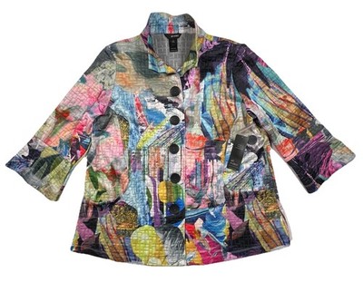 ALI MILES Womens L Quilted Shacket Abstract Woven Jacket Button Up Modern Trendy