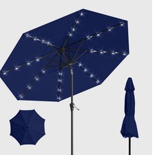 9FT Solar Umbrella 32 Lighted Patio Umbrella Table Market Umbrella w/Tilt and...
