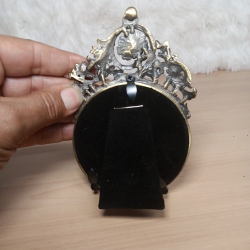 Victorian Jeweled Circular Metal Picture Frame, holds 3 inch-diameter photo - Picture 3 of 3