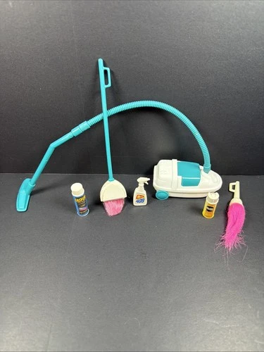 Vtg 1994 Barbie So Much To Do Cleaning Accs Set- Rolling Vacuum Broom Duster Etc