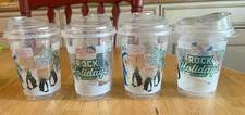 DUTCH BROS CHRISTMAS CUPS SET OF 4 NEW WITH LIDS COLD DRINKS SMALL SIZE PENGUINS