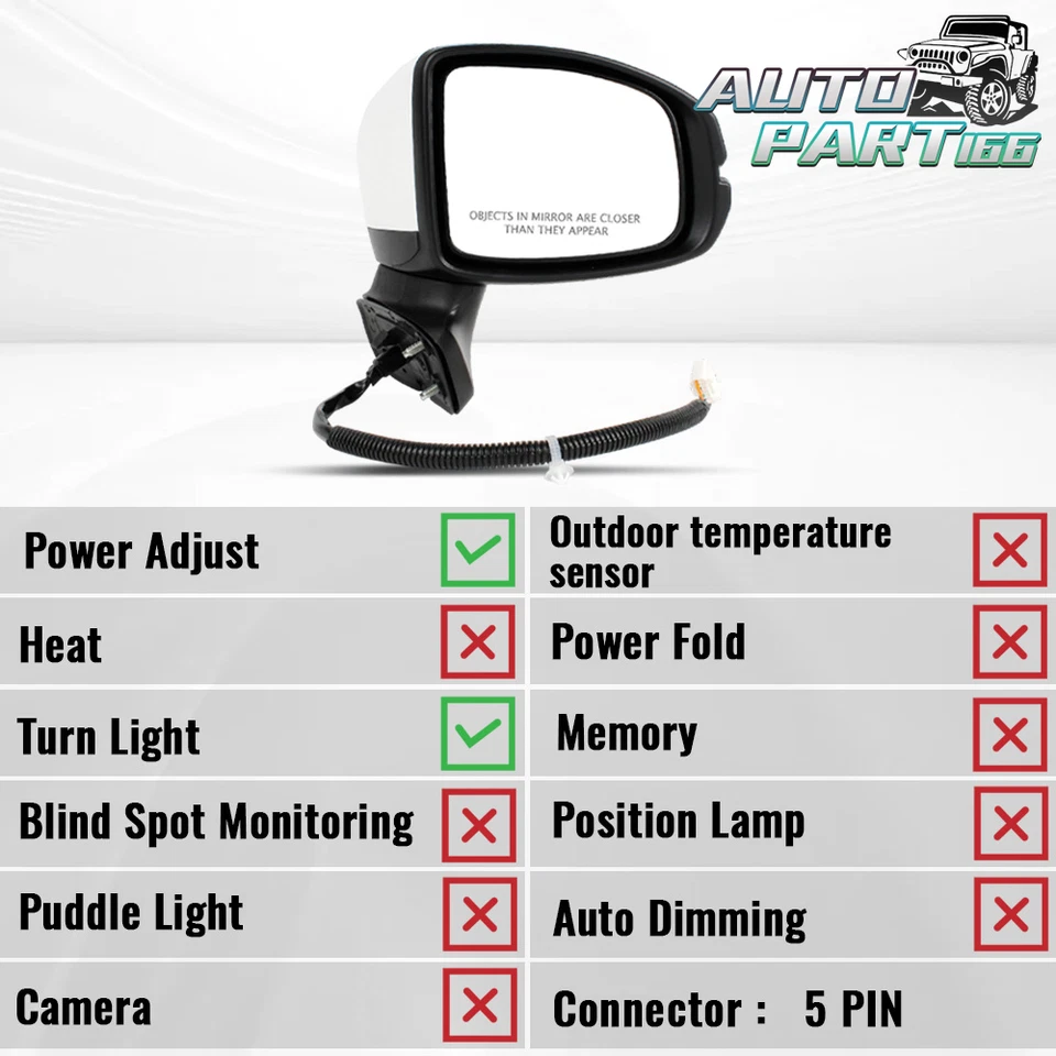 Conjunto de espejo retrovisor derecho pintado blanco para Honda Fit 2015-2020 Foto 3 de 4