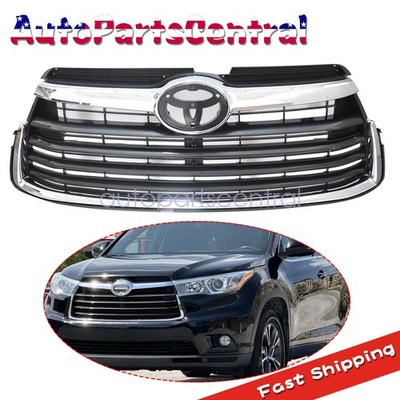 For 2014 -2016 Toyota Highlander Front Bumper Upper Grill Black + Chrome Grille