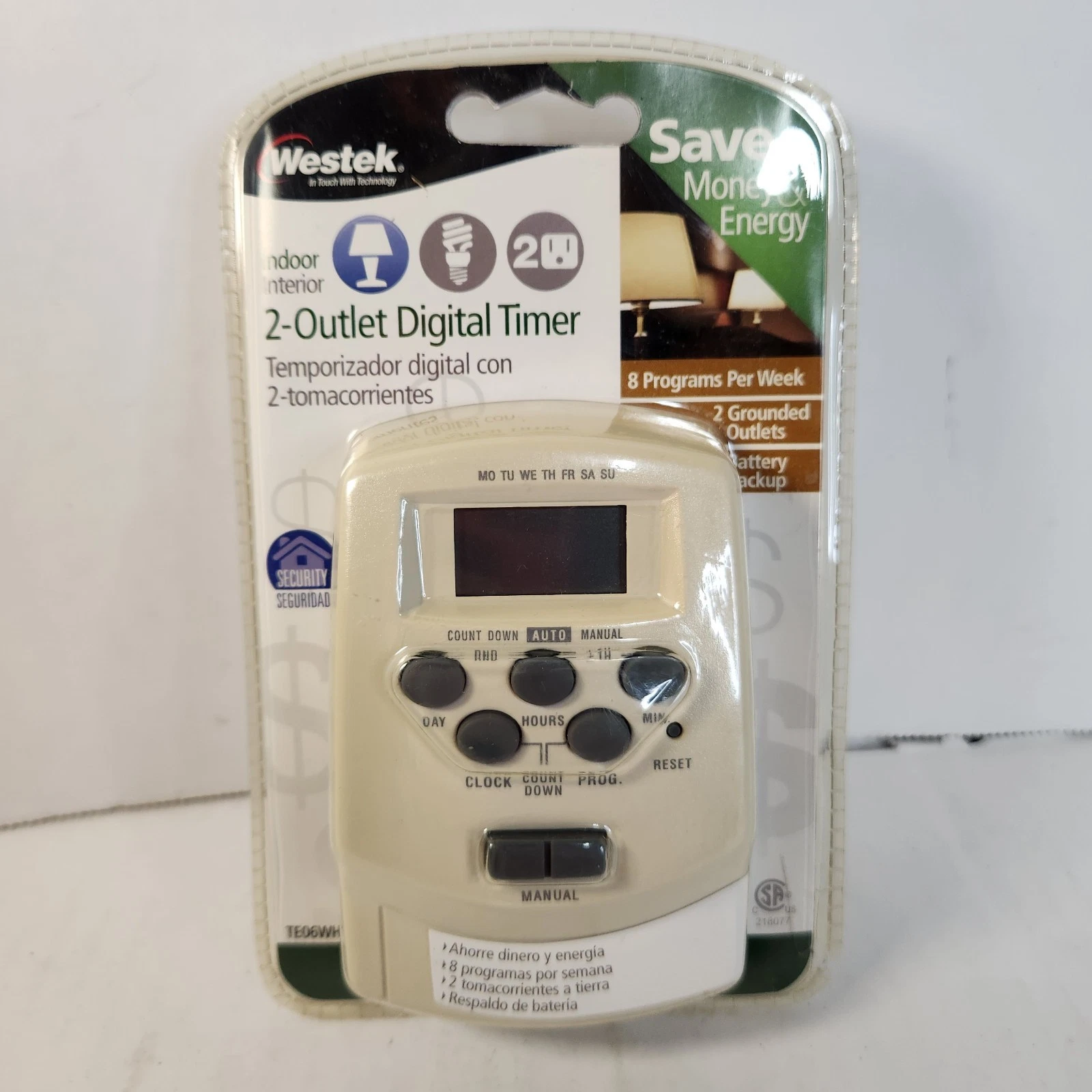 Westek TEO6WHB 2 Outlet Digital Weekly Timer 15A Grounded Indoor Plug In NIB