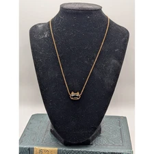 Kendra Scott Cat Necklace Black Stone Rose Gold Tone Pendant Chain Women