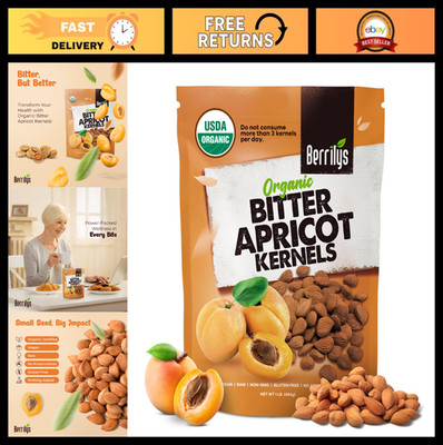 Organic Bitter Apricot Kernels - Non-GMO, Natural, No Additives, 16 oz - Premium