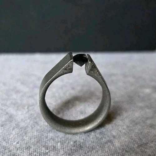 Titanium tension set ring with black CZ *see description* size 5 1/2