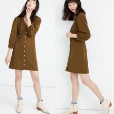 Texture & Thread Madewell Crepe Balloon Sleeve Button Down Dress Small Olive