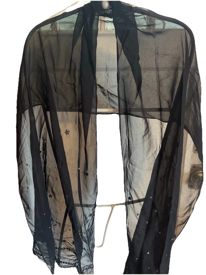 Liz Claiborne Negro Transparente Cuentas Chal Envolvente Bufanda Nuevo con Etiquetas India Rayón Foto 2 de 4