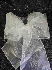 20 pcs Sheer Chair Decor Bow Sash 98" x 7 1/2" White Jewel Wedding Party Organza