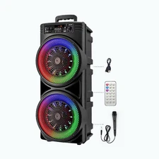Dual 8.5'' Bluetooth Karaoke Party Speaker & Mic 1 Year Warranty NEW