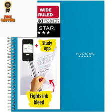Five Star Spiral Notebook  Study App, 3 Subject, Pack of 1, Tidewater Blue