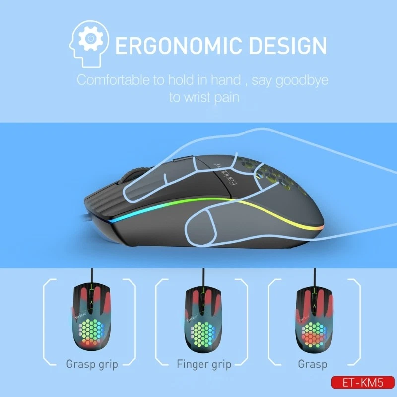 USB C Mouse with Colorful Lights for Type C Devices 1600DPI Gaming Mouse Corded - Image 4 of 4