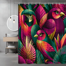 Tropical Bird Print Shower Curtain Colorful Jungle Decor