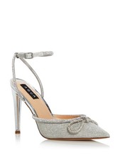 AQUA Womens Silver Bow Detail Embellished Charm Pointed Toe Pumps Shoes 7.5 M