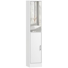 kleankin Mobile Colonna Bagno in Legno a 5 Ripiani con Anta a Specchio Bianco