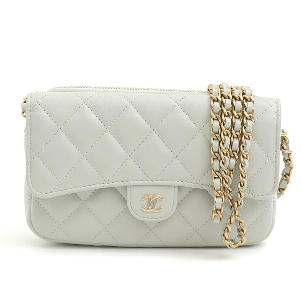 Chanel Matelassé Lambskin Chain Wallet Shoulder Bag in Blue Gray #037