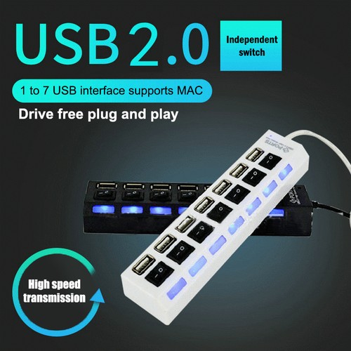 High Speed 7Port LED USB 2.0 Adapter Hub Multi-Port Socket U Disk - Bild 2 von 14