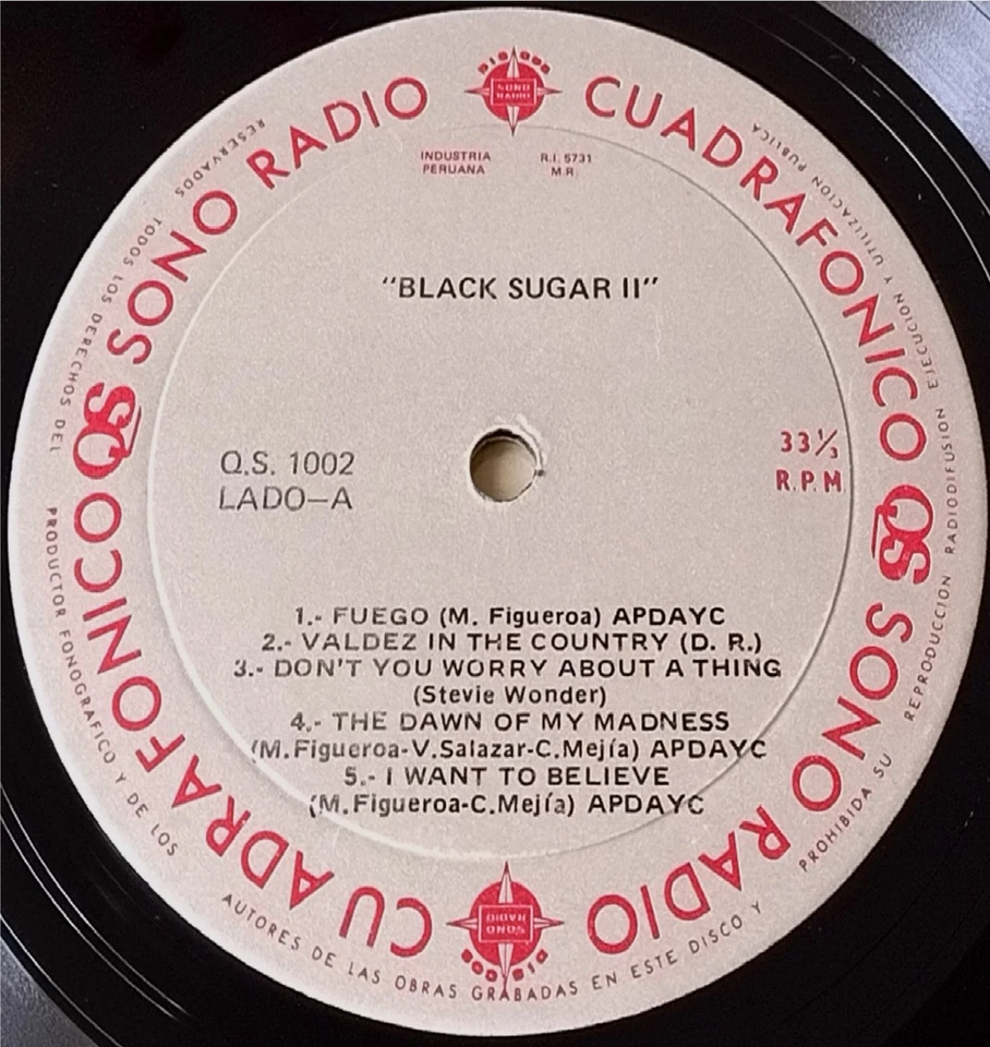 BLACK SUGAR "Black Sugar II" PERUVIAN SOUL, FUNK, JAZZ ROCK, LATIN ROCK, Lp (Vg+ - Image 3 of 4