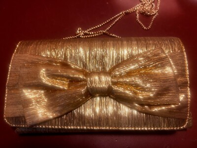 Talbots gold clutch bag with bow
