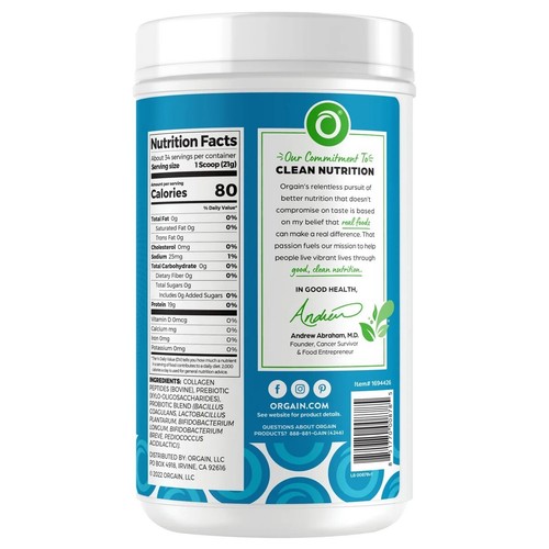 Orgain Collagen Peptides + Probiotics, Unflavored, 1.6 lbs - Picture 3 of 4
