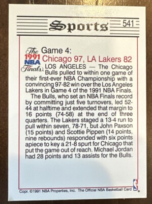 1991 NBA Hoops Tribune Card #541 Chicago Bulls VS Lakers Game Near  Mint+
