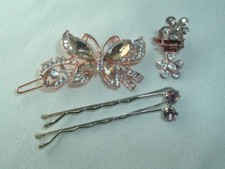 RHINESTONE BUTTERFLY BARRETTE 2 BOBBY PINS BOBBIE PINS 1 TINY FLOWER HAIR CLAW