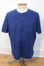 NWT Untuckit XL Blue Baxter Garment Dyed Pima Cotton Short Sleeve Henley Shirt