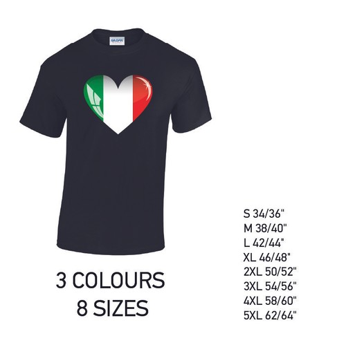 MT09 Italy Heart Mens Cotton T-Shirt 3 colours 8 sizes Available Printed - Picture 2 of 7